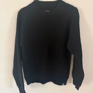 Classic Black Waffle Crewneck Sweater